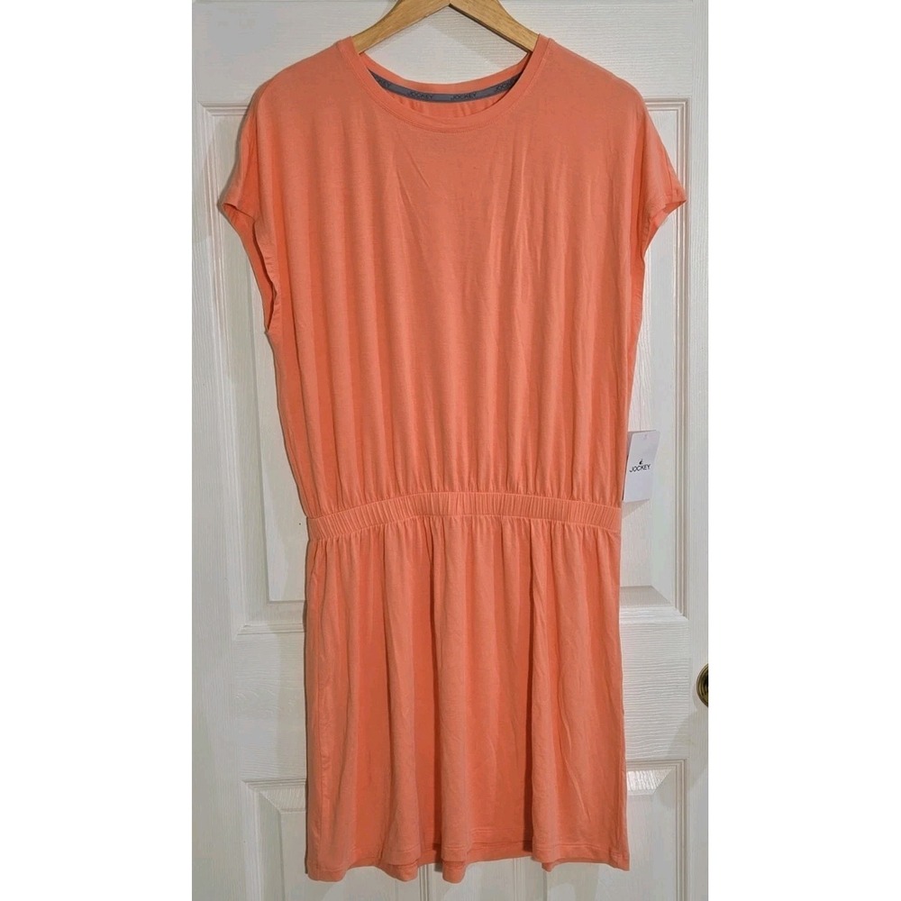 Jockey Knit Dress MEDIUM Casual Coral Orange Cinched Waist for a Flattering Fit